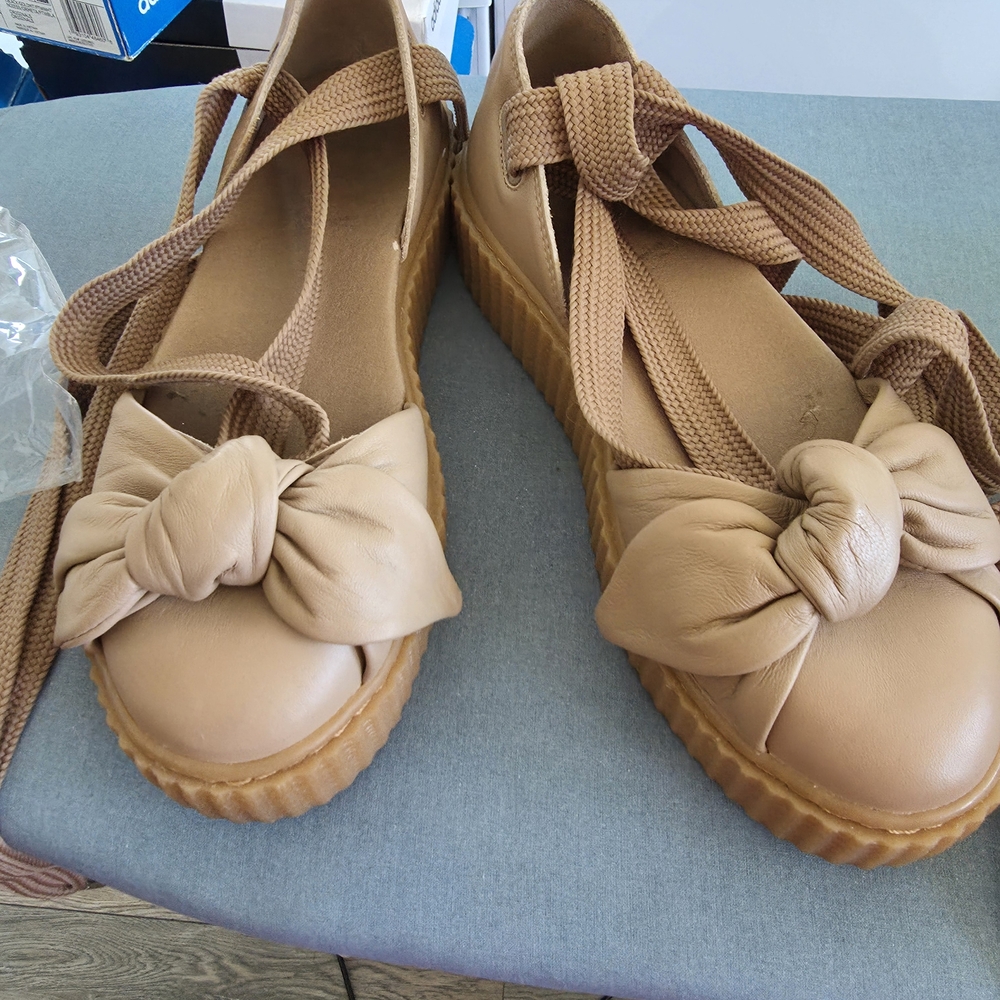 Puma Tan Espadrilles with Bow Accent